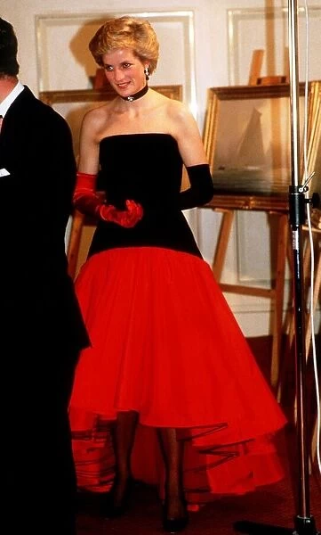 Princess Diana attending an Americas Cup ball held at the Grosvenor House Hotel, London