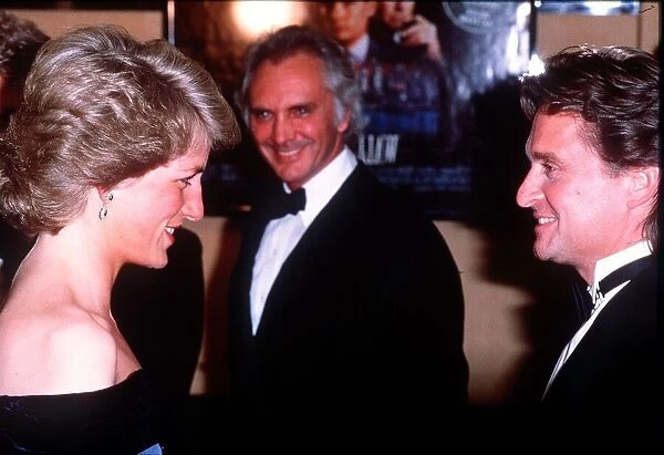 Princess Diana attends the premiere of the film Wall Street