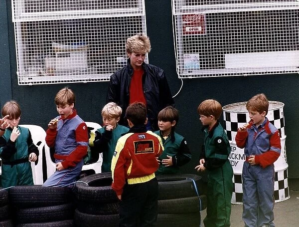 Princess Diana at Buckmore Racing Circuit near Chatham, Kent with her sons prince William