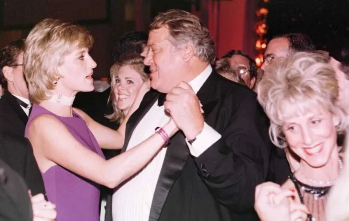 Framed Print : Princess Diana dances with American millionaire tool manufacturer Michael Wilkie at a