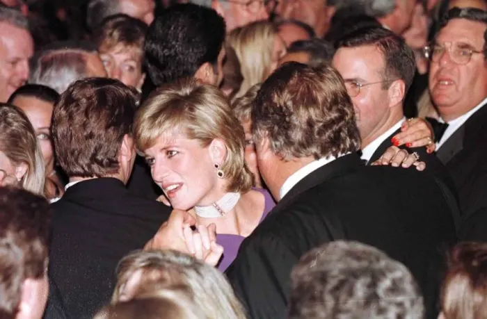 Framed Print : Princess Diana dances with American millionaire tool manufacturer Michael Wilkie at a Framed Print : Princess Diana dances with American millionaire tool manufacturer Michael Wilkie at a