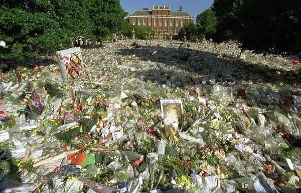 Princess Diana Death 31 August 19997 The flowers outside Kensington Palace two days