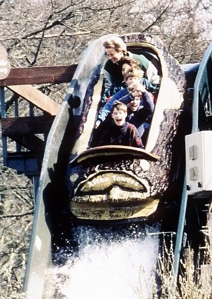 Princess Diana enjoys a day out at the Alton Towers theme park with her two sons Prince