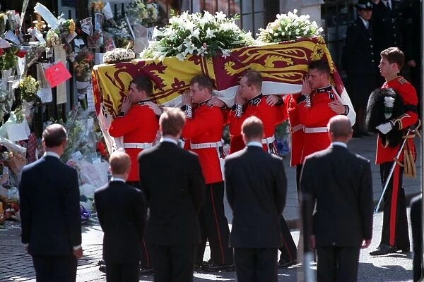 Princess Diana Funeral 6th September 1997. L-R Prince Charles, Prince Harry