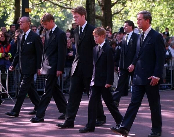 Princess Diana Funeral 6th September 1997. Prince Charles, Prince Harry