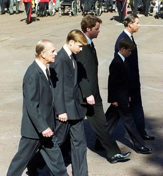 Princess Diana Funeral 6th September 1997. Prince Philip Prince William Earl