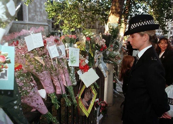 Princess Diana Funeral 6th September 1997. A police woman deep in thought