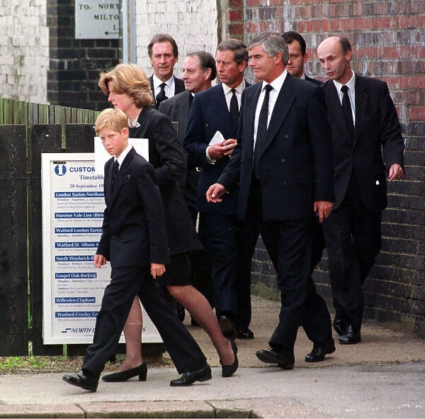 Princess Diana Funeral 6th September 1997. Members of the Royal family at