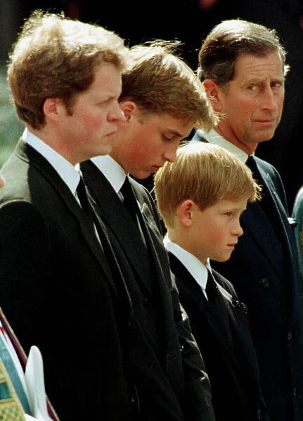 Princess Diana Funeral 6th September 1997. Prince Charles glancing towards