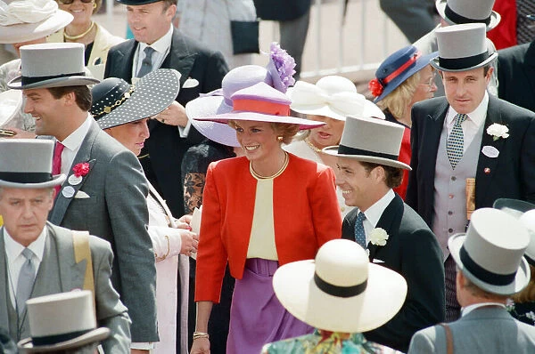 Princess Diana, Harry Herbert and Viscount Linley in the royal enclosure at the first day