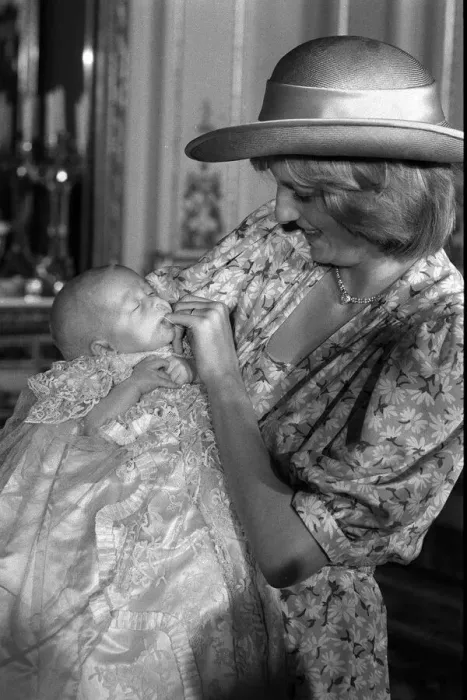 Framed Print : Princess Diana holds her son Prince William in her arms in the White Drawing Room of