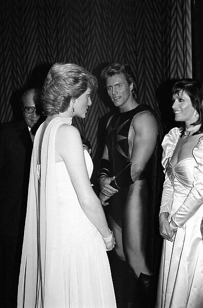 Princess Diana meets actress Margot Kidder and the other stars of the film Superman IV