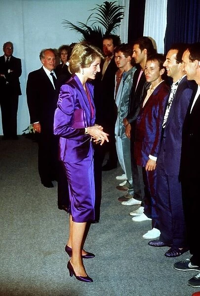 Princess Diana meets rock group Dire Straits at Wembley arena after their concert