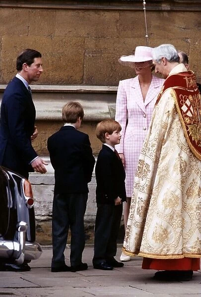 Princess Diana, Prince Charles, Prince Harry and Prince William attend the Easter Church