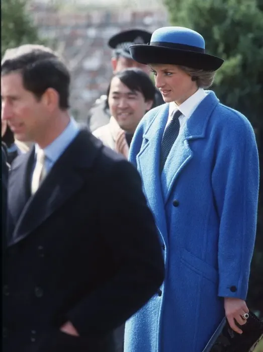 Framed Print : Princess Diana, Princess of Wales, wearing a blue coat, with husband Prince Charles on a Framed Print : Princess Diana, Princess of Wales, wearing a blue coat, with husband Prince Charles on a
