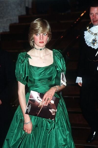 Princess Diana, the Princess of Wales, attends a charity concert at the Barbican