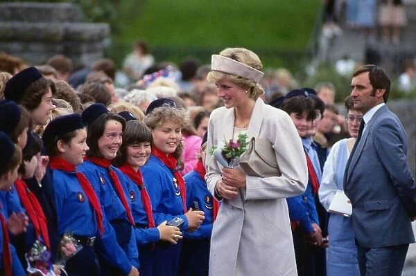 Princess Diana, Princess of Wales, talking to Girl Guides on a visit to Lerwick