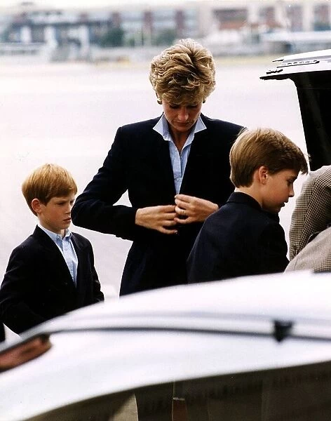 Princess Diana with her sons Prince William and Prince Harry on their way to Scotland for