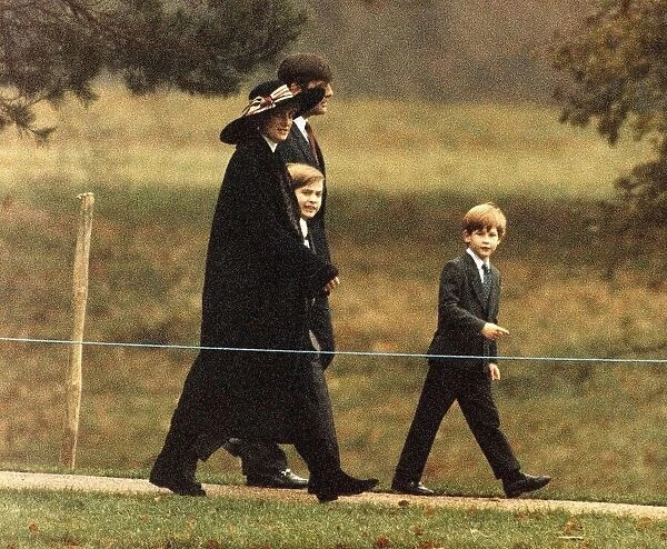 Princess Diana with her sons Prince William and Prince Harry at Sandringham, Norfolk
