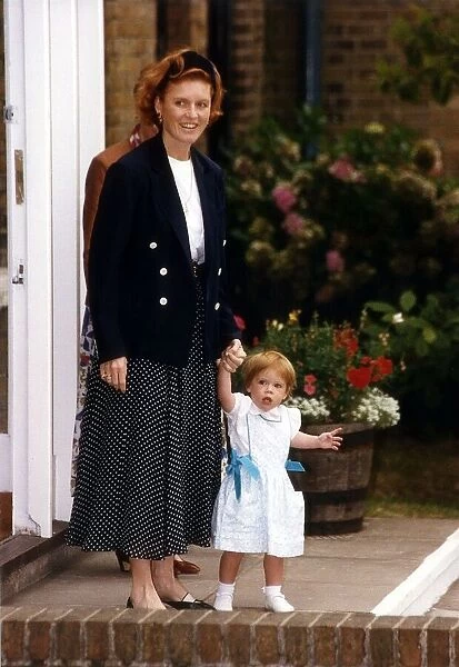 Princess Eugenie September 1991 seen walking with her mother Sarah Ferguson