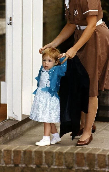 Princess Eugenie walking with her nanny on Princess Beatrces first day at school