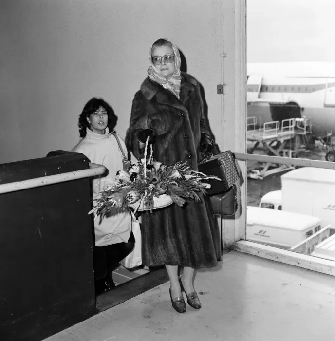 Framed Print : Princess Grace and Princess Caroline of Monaco leaving Heathrow Airport for Paris