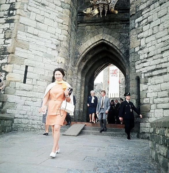 Princess Margaret June 1969 leaving Caernarfon Castle during preparations for