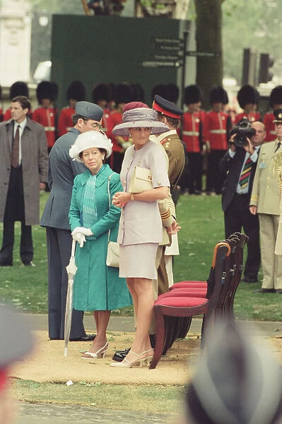 Princess Margaret and Princess Diana attend the unveiling of the Canadian War Memorial in