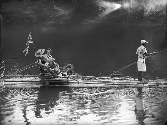 Framed Print : Princess Margaret on raft boat during a visit to Africa 1955