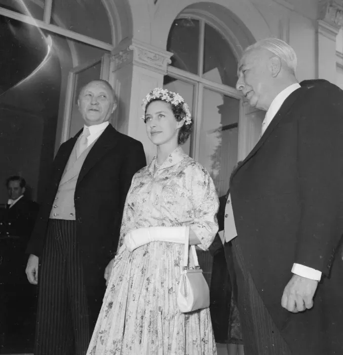 Framed Print : Princess Margaret seen here on the balcony of the residence if Dr Heuss with Hoyes