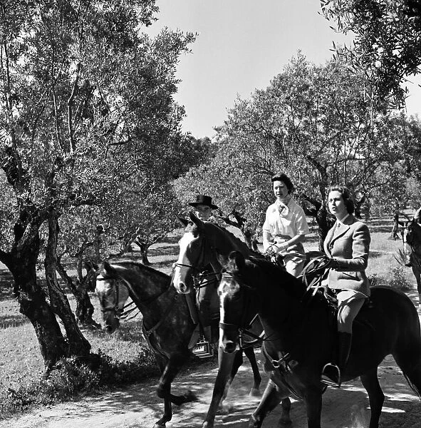 Princess Margaret visits Portugal. The Princess riding through the groves of Count Nova