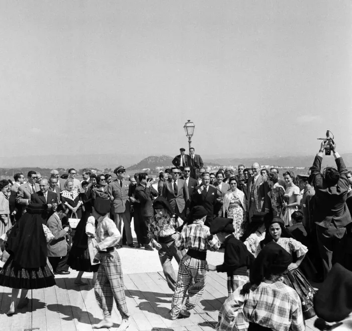 Framed Print : Princess Margaret watches traditional dancing during her visit to Nazare Portugal Framed Print : Princess Margaret watches traditional dancing during her visit to Nazare Portugal