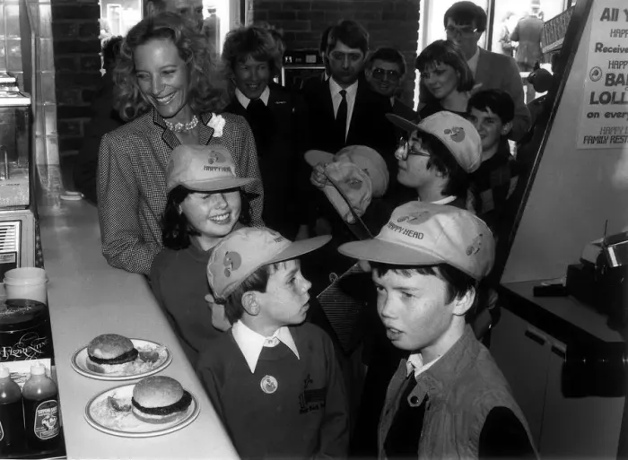 Framed Print : Princess Michael of Kent opening a Happy Eater cafe May 1985 on the A3 in Surrey Framed Print : Princess Michael of Kent opening a Happy Eater cafe May 1985 on the A3 in Surrey