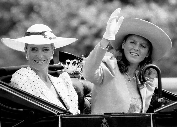 Princess Michael of Kent with Sarah Ferguson in procession at Royal Ascot June 1986