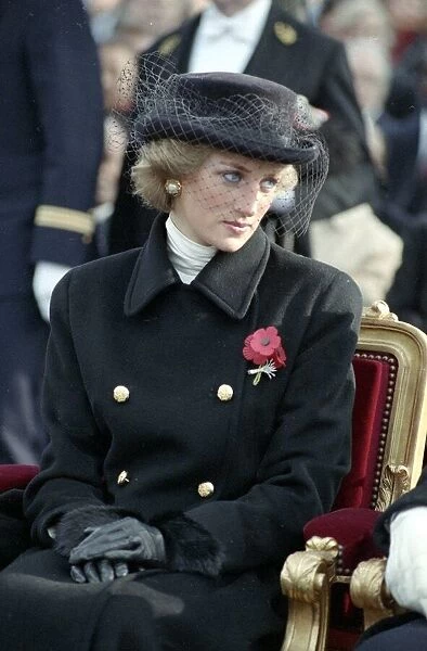 The Princess of Wales at an armistice service in Paris during an official visit to France