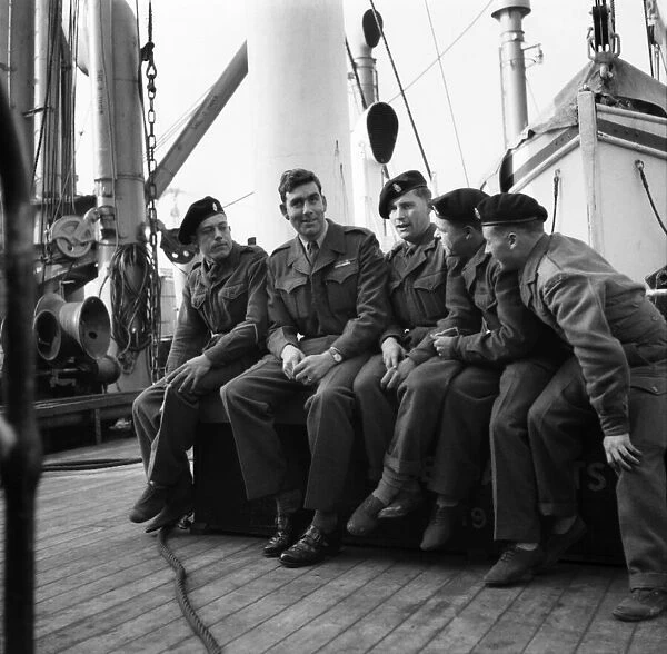 Private Bill Speakman, VC with friends on deck as they leave for Korea