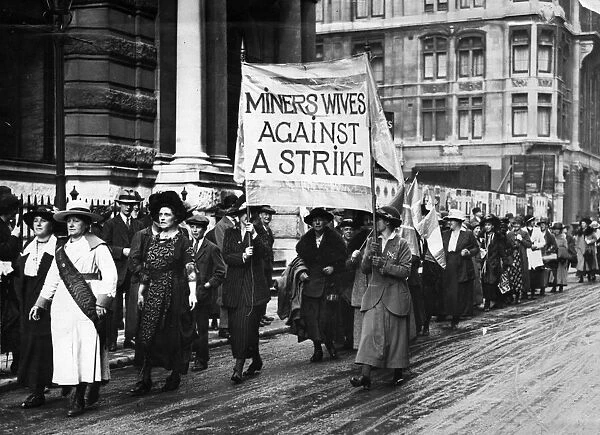 A procession of miners wives protest against the threatened strike in Kings Street