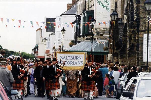 Procession through town during Saltburns Victorian Week. 8th August 1993