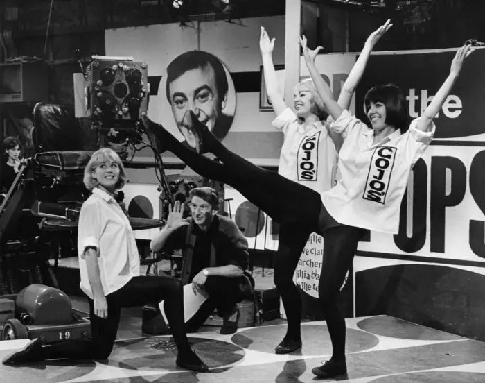 Framed Print : Producer Johnnie Stewart at rehearsal for the 50th top of the Pops show with the Gojos Framed Print : Producer Johnnie Stewart at rehearsal for the 50th top of the Pops show with the Gojos
