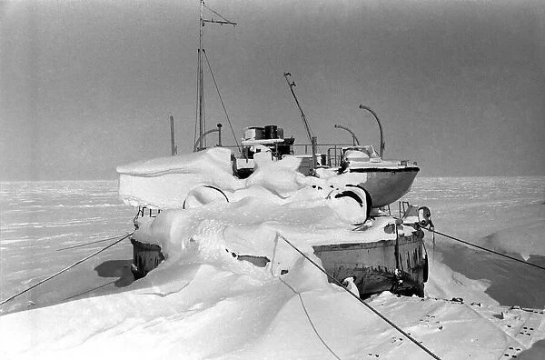 Prudhoe Bay, Alaska. Ships frozen in the Beaufort sea at Prudhoe Bay