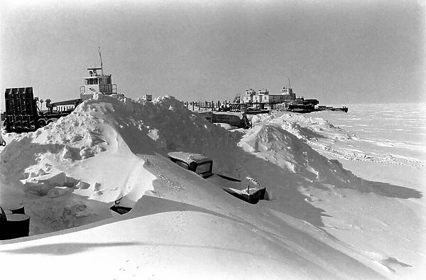 Prudhoe Bay Alaska. Ships frozen in the Beaufort Sea Prudhoe Bay. April 1977 77-02128-004