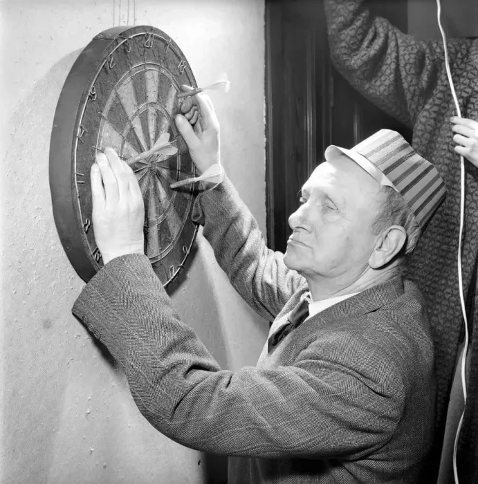 Framed Print : Pub Games: Darts: Blind darts players. 1954 A62-005 Local Caption Greeting Cards Framed Print : Pub Games: Darts: Blind darts players. 1954 A62-005 Local Caption Greeting Cards
