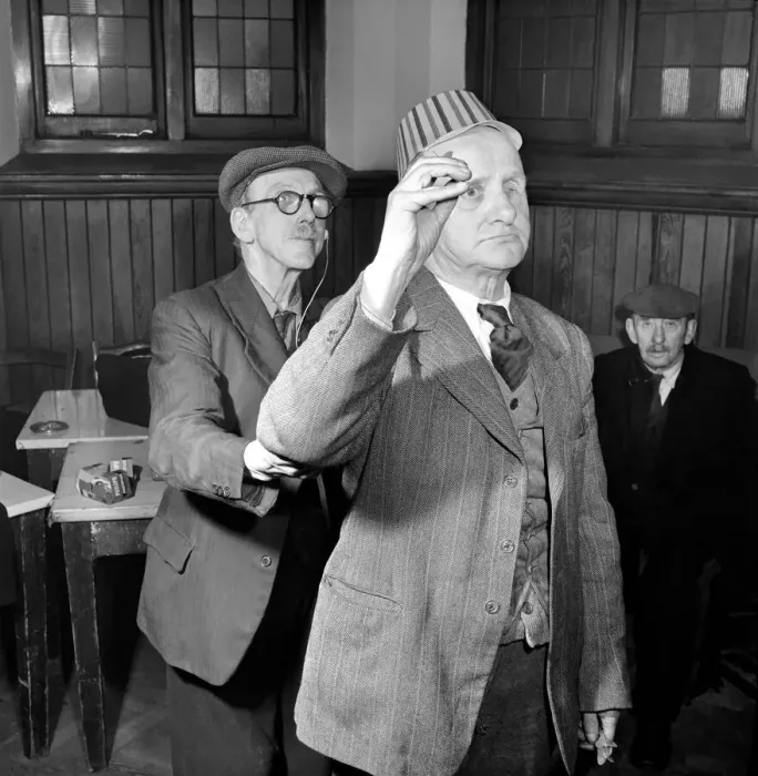 Framed Print : Pub Games: Darts: Blind darts players. 1954 A62-002 Local Caption Greeting Cards Framed Print : Pub Games: Darts: Blind darts players. 1954 A62-002 Local Caption Greeting Cards