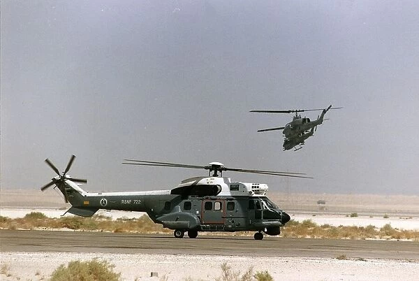 A Puma helicopter awaits clearence for take off from a Saudi airfield located in