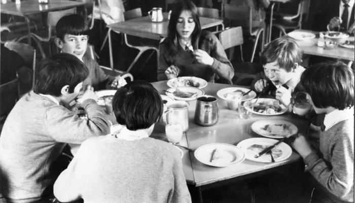 Framed Print : Pupils at Aidans School, Carlisle tucking into their school lunches Framed Print : Pupils at Aidans School, Carlisle tucking into their school lunches