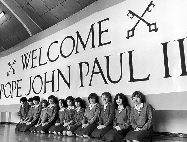 Pupils at Chorlton Convent School make Papal Banner ahead of Pope John Paul II Mass at