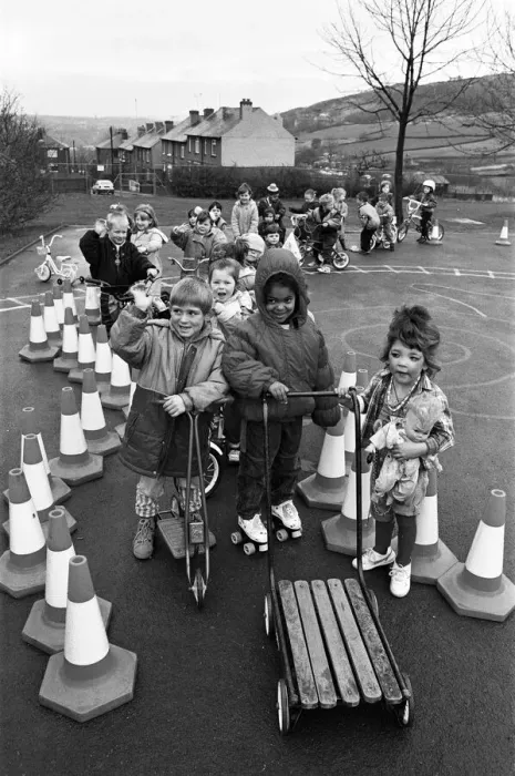 Framed Print : Pupils at Cowlersley Primary School got together to raise money with a sponsored wheel Framed Print : Pupils at Cowlersley Primary School got together to raise money with a sponsored wheel