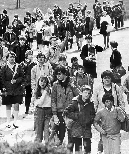 Pupils seen here leaving Whitley Abbey School, Coventry at the end of the academic day