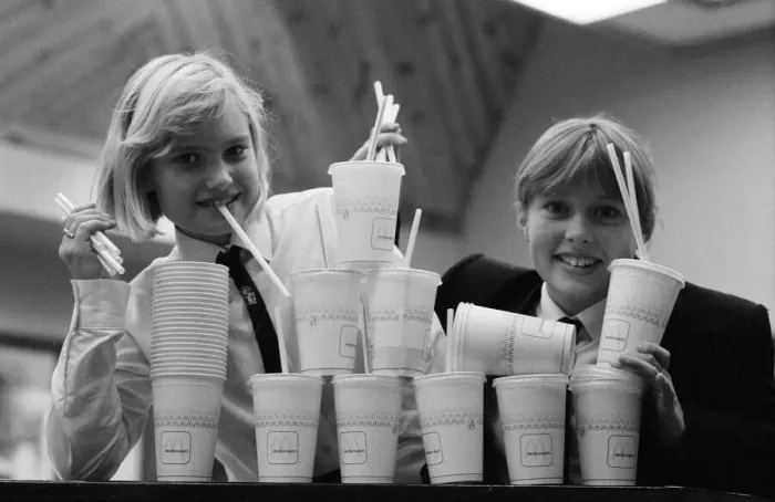Framed Print : Pupils from Wilncote High School at McDonalds in Tamworth to sample milk shakes as part Framed Print : Pupils from Wilncote High School at McDonalds in Tamworth to sample milk shakes as part
