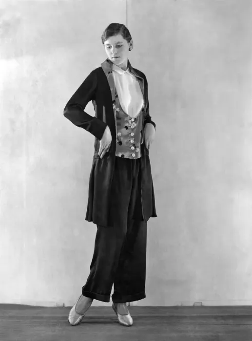 Framed Print : Pyjamas of black lustrous satin work with a skirt of pleated ivory georgette Framed Print : Pyjamas of black lustrous satin work with a skirt of pleated ivory georgette